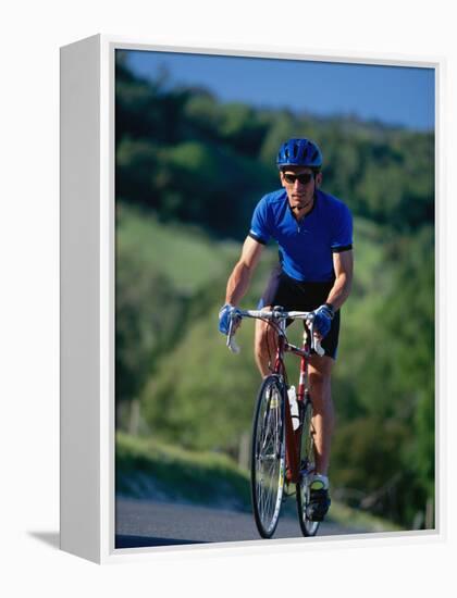 Bicyclist on Road, Napa Valley, CA-Robert Houser-Framed Premier Image Canvas