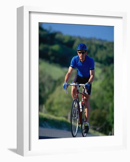 Bicyclist on Road, Napa Valley, CA-Robert Houser-Framed Photographic Print