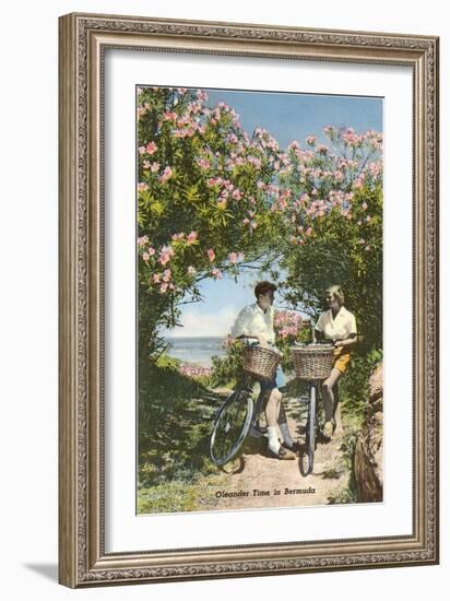 Bicyclists with Oleanders, Bermuda-null-Framed Art Print