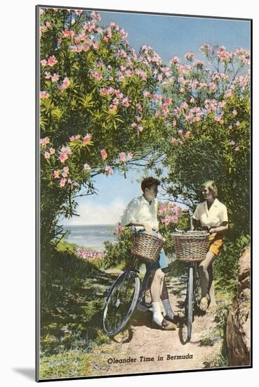 Bicyclists with Oleanders, Bermuda-null-Mounted Art Print