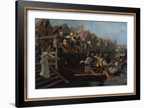 Bidding at the Fish Market, Triangle of Bergen-Hans Andreas Dahl-Framed Giclee Print