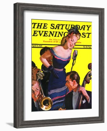 "Big Band and Songstress," Saturday Evening Post Cover, April 15, 1939-Emery Clarke-Framed Giclee Print