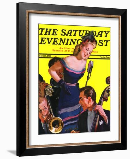 "Big Band and Songstress," Saturday Evening Post Cover, April 15, 1939-Emery Clarke-Framed Giclee Print