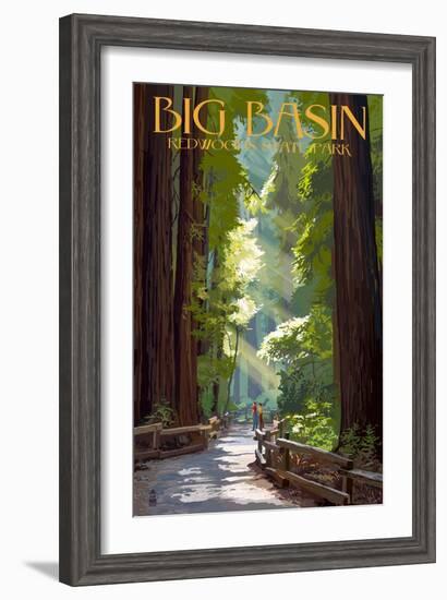 Big Basin Redwoods State Park - Pathway in Trees-Lantern Press-Framed Art Print