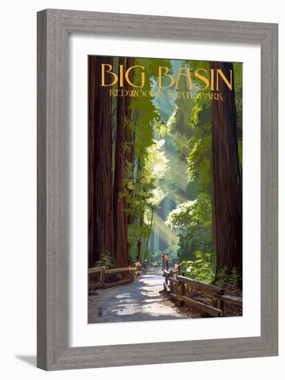 Big Basin Redwoods State Park - Pathway in Trees-Lantern Press-Framed Art Print