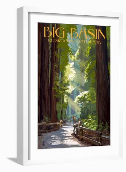 Big Basin Redwoods State Park - Pathway in Trees-Lantern Press-Framed Art Print