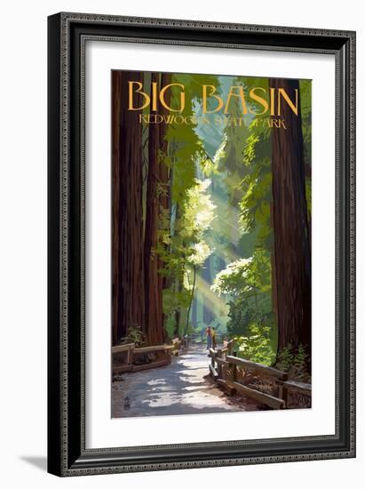 Big Basin Redwoods State Park - Pathway in Trees-Lantern Press-Framed Art Print