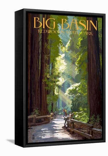 Big Basin Redwoods State Park - Pathway in Trees-Lantern Press-Framed Stretched Canvas
