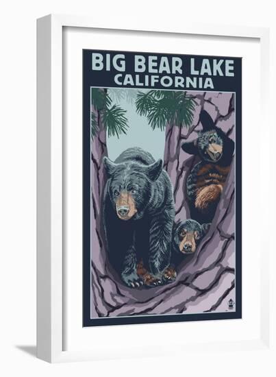 Big Bear Lake, California -Bear and Cubs-Lantern Press-Framed Art Print