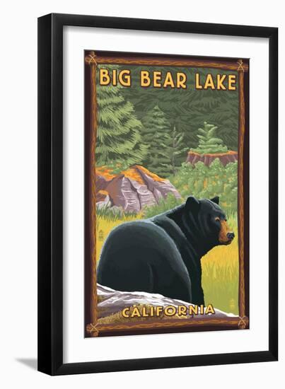 Big Bear Lake, California - Black Bear in Forest-Lantern Press-Framed Art Print