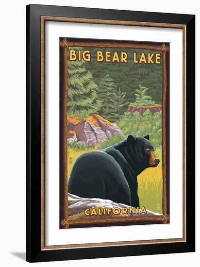 Big Bear Lake, California - Black Bear in Forest-Lantern Press-Framed Art Print