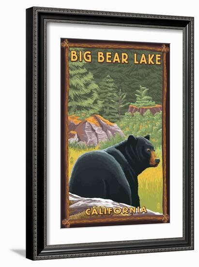 Big Bear Lake, California - Black Bear in Forest-Lantern Press-Framed Art Print