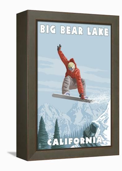 Big Bear Lake - California - Snowboarder Jumping-Lantern Press-Framed Stretched Canvas