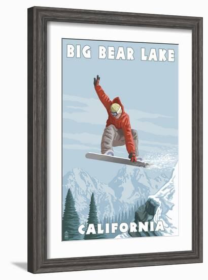 Big Bear Lake - California - Snowboarder Jumping-Lantern Press-Framed Art Print