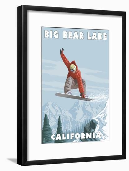 Big Bear Lake - California - Snowboarder Jumping-Lantern Press-Framed Art Print