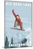 Big Bear Lake - California - Snowboarder Jumping-Lantern Press-Mounted Art Print