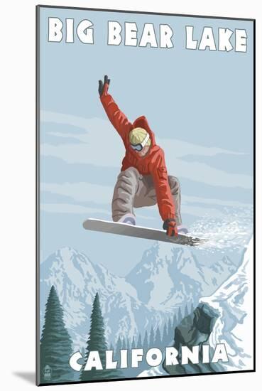 Big Bear Lake - California - Snowboarder Jumping-Lantern Press-Mounted Art Print