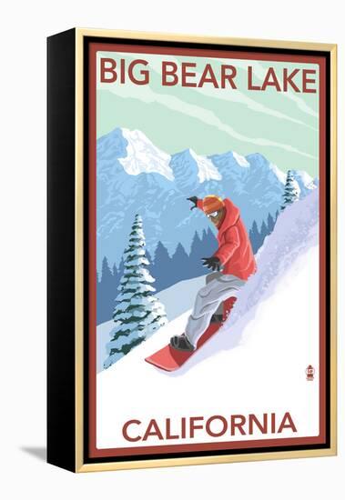 Big Bear Lake - California - Snowboarder-Lantern Press-Framed Stretched Canvas