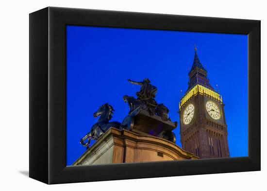 Big Ben and Boadicea Statue, dusk, Westminster, London, England, United Kingdom, Europe-John Guidi-Framed Premier Image Canvas