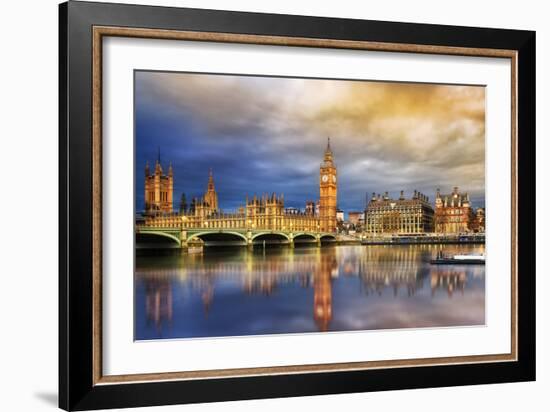 Big Ben and Houses of Parliament at Dusk, London, Uk-Beatrice Preve-Framed Photographic Print