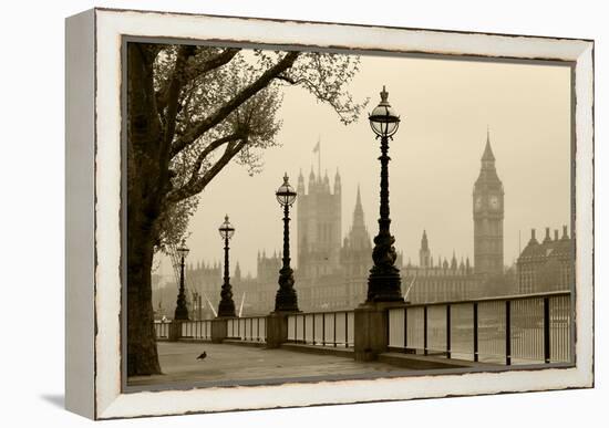 Big Ben And Houses Of Parliament, London In Fog-tombaky-Framed Stretched Canvas