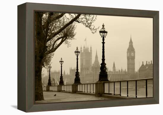 Big Ben And Houses Of Parliament, London In Fog-tombaky-Framed Stretched Canvas