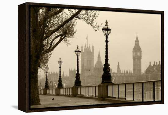 Big Ben And Houses Of Parliament, London In Fog-tombaky-Framed Stretched Canvas