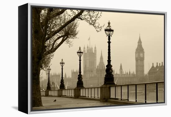 Big Ben And Houses Of Parliament, London In Fog-tombaky-Framed Stretched Canvas