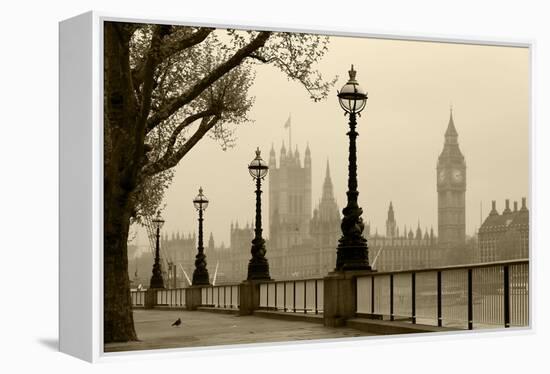 Big Ben And Houses Of Parliament, London In Fog-tombaky-Framed Stretched Canvas