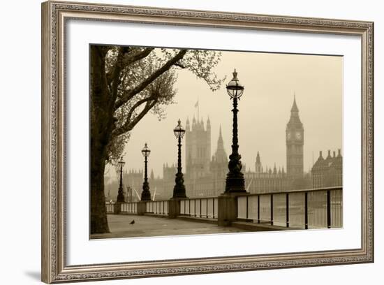 Big Ben And Houses Of Parliament, London In Fog-tombaky-Framed Art Print