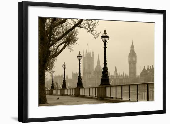 Big Ben And Houses Of Parliament, London In Fog-tombaky-Framed Art Print