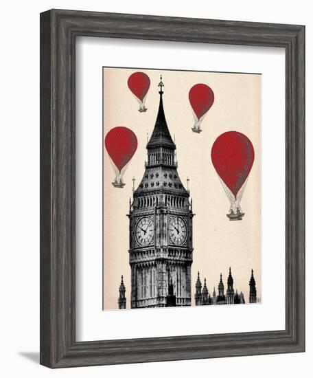 Big Ben and Red Hot Air Balloons-Fab Funky-Framed Art Print