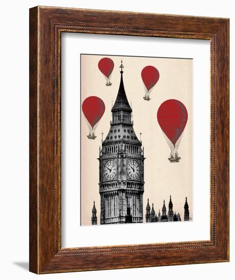 Big Ben and Red Hot Air Balloons-Fab Funky-Framed Art Print