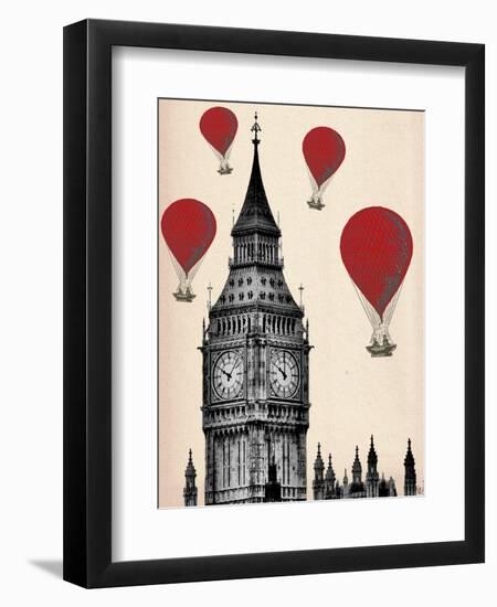 Big Ben and Red Hot Air Balloons-Fab Funky-Framed Art Print