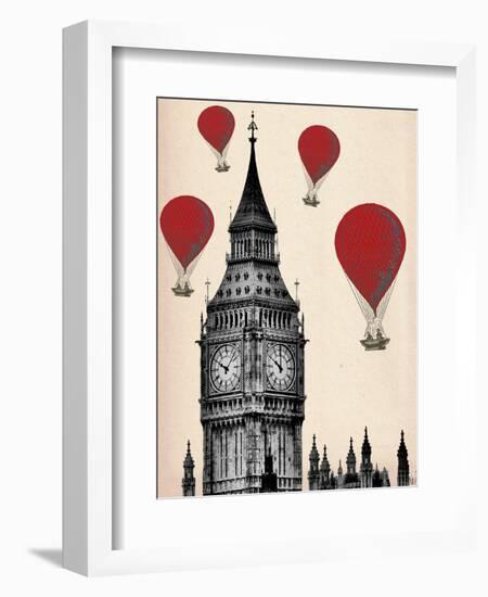 Big Ben and Red Hot Air Balloons-Fab Funky-Framed Art Print