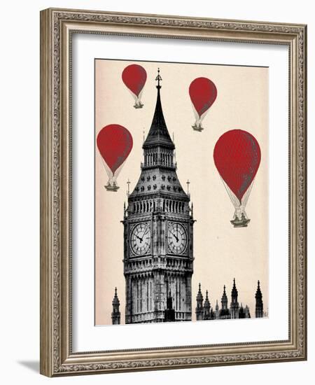 Big Ben and Red Hot Air Balloons-Fab Funky-Framed Art Print