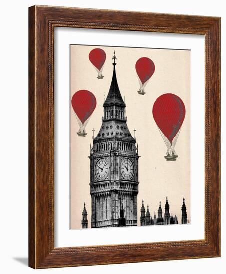 Big Ben and Red Hot Air Balloons-Fab Funky-Framed Art Print