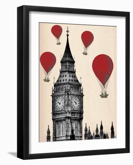 Big Ben and Red Hot Air Balloons-Fab Funky-Framed Art Print