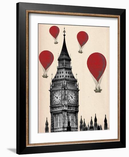 Big Ben and Red Hot Air Balloons-Fab Funky-Framed Art Print