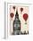 Big Ben and Red Hot Air Balloons-Fab Funky-Framed Art Print