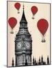 Big Ben and Red Hot Air Balloons-Fab Funky-Mounted Art Print