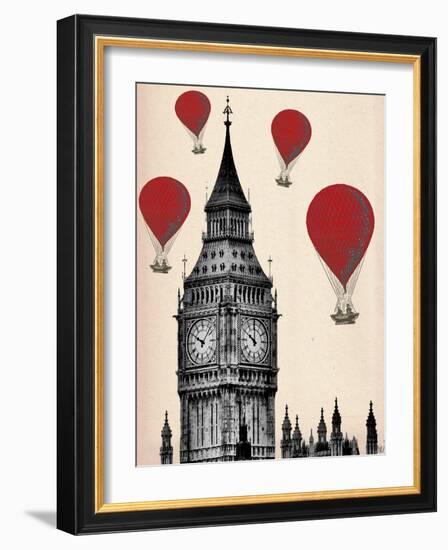 Big Ben and Red Hot Air Balloons-Fab Funky-Framed Art Print