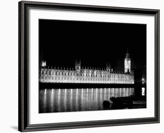 Big Ben and the Houses of Parliament Lit up at Night, 1951-null-Framed Photographic Print