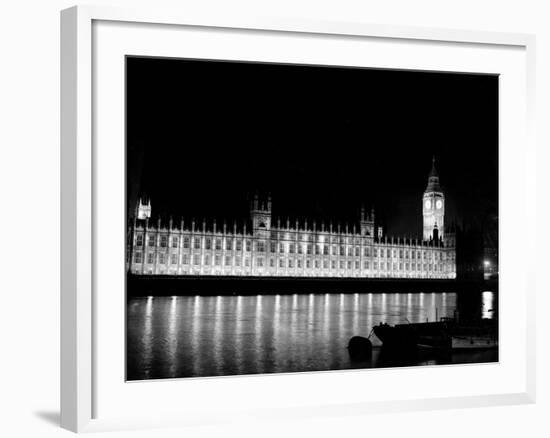 Big Ben and the Houses of Parliament Lit up at Night, 1951-null-Framed Photographic Print
