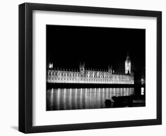 Big Ben and the Houses of Parliament Lit up at Night, 1951-null-Framed Photographic Print