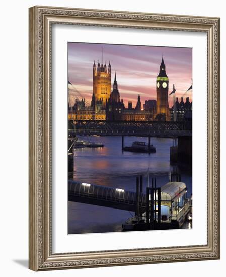 Big Ben and the Houses of Parliament Seen across the River Thames from Waterloo Bridge at Sunset-Julian Love-Framed Photographic Print