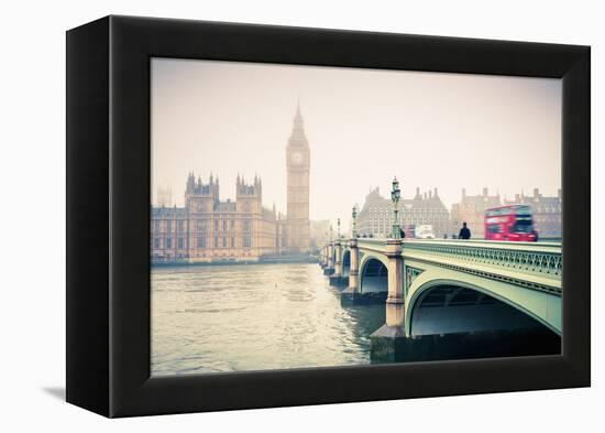 Big Ben and Westminster Bridge at Foogy Morning in London-sborisov-Framed Premier Image Canvas