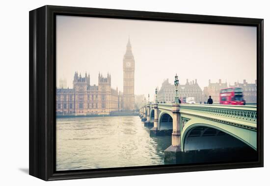 Big Ben and Westminster Bridge at Foogy Morning in London-sborisov-Framed Premier Image Canvas