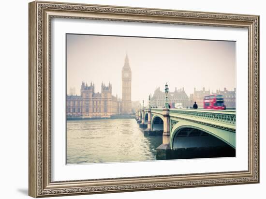 Big Ben and Westminster Bridge at Foogy Morning in London-sborisov-Framed Photographic Print