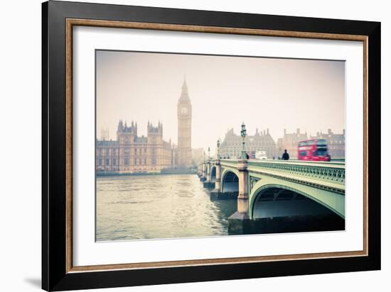 Big Ben and Westminster Bridge at Foogy Morning in London-sborisov-Framed Photographic Print